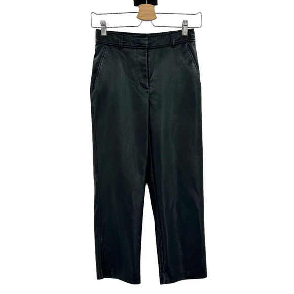 Aritzia Babaton Command Vegan Leather Pants Cropped Mid-rise Black Size 0 - Picture 2 of 9
